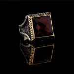 925 Ayar Gümüş Kırmızı Garnet Taşlı Başak Desenli Erkek Yüzük | El İşçiliği Özel Tasarım