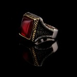 925 Ayar Gümüş Kırmızı Taşlı Başak Desenli Erkek Yüzük