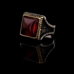 925 Ayar Gümüş Kırmızı Taşlı Başak Desenli Erkek Yüzük