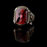 925 Ayar Gümüş Kırmızı Taşlı Ay Yıldız Detaylı Erkek Yüzük