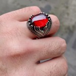 925 Ayar Gümüş Kırmızı Zirkon Taşlı Erkek Yüzük