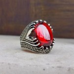 925 Ayar Gümüş Kırmızı Zirkon Taşlı Erkek Yüzük
