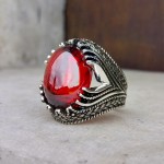 925 Ayar Gümüş Kırmızı Zirkon Taşlı Erkek Yüzük