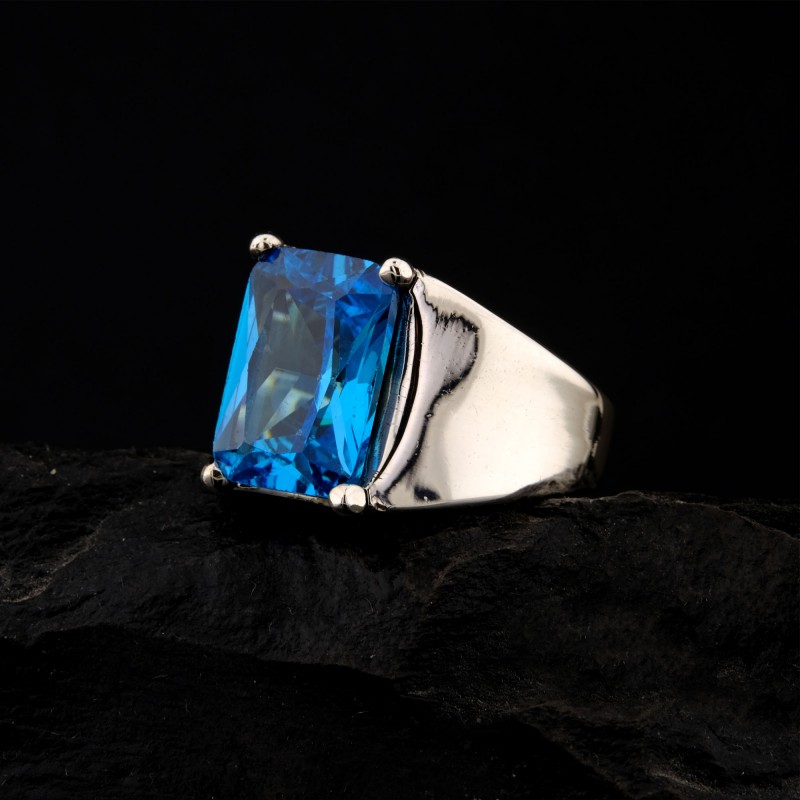 925 Ayar Gümüş Mavi Akuamarin Taşlı Sade Erkek Yüzük 925 Ayar Gümüş Mavi Akuamarin Taşlı Sade Erkek Yüzük