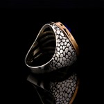 925 Ayar Gümüş Mavi Kaplan Gözü Taşlı Duvar Desenli Erkek Yüzük