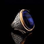 925 Ayar Gümüş Mavi Kaplan Gözü Taşlı Duvar Desenli Erkek Yüzük