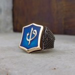 925 Ayar Gümüş Mavi Mineli Elif Vav İşlemeli Erkek Yüzük