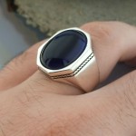 925 Ayar Gümüş Mavi Zirkon Taşlı Sade Erkek Yüzük