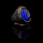 925 Ayar Gümüş Mavi Zirkon Taşlı Başak Desenli Erkek Yüzük