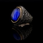 925 Ayar Gümüş Mavi Zirkon Taşlı Başak Desenli Erkek Yüzük