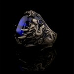 925 Ayar Gümüş Mavi Zirkon Taşlı Ejderha Figürlü Erkek Yüzük