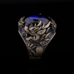 925 Ayar Gümüş Mavi Zirkon Taşlı Ejderha Figürlü Erkek Yüzük