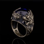 925 Ayar Gümüş Mavi Zirkon Taşlı Ejderha Figürlü Erkek Yüzük