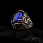 925 Ayar Gümüş Mavi Zirkon Taşlı Ejderha Figürlü Erkek Yüzük