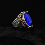 925 Ayar Gümüş Mavi Zirkon Taşlı Kartal Pençesi Detaylı Erkek Yüzük