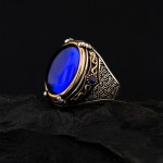 925 Ayar Gümüş Mavi Zirkon Taşlı Kartal Pençesi Detaylı Erkek Yüzük