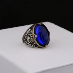 925 Ayar Gümüş Mavi Zirkon Taşlı Lale Motifli Erkek Yüzük