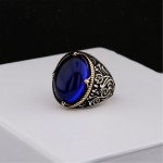 925 Ayar Gümüş Mavi Zirkon Taşlı Lale Motifli Erkek Yüzük