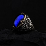 925 Ayar Gümüş Mavi Zirkon Taşlı Lale Motifli Erkek Yüzük