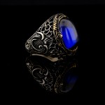 925 Ayar Gümüş Mavi Zirkon Taşlı Vav Desenli Erkek Yüzük