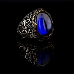 925 Ayar Gümüş Mavi Zirkon Taşlı Vav Desenli Erkek Yüzük