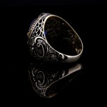 925 Ayar Gümüş Mavi Zirkon Taşlı Vav Desenli Erkek Yüzük