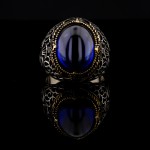 925 Ayar Gümüş Mavi Zirkon Taşlı Vav Desenli Erkek Yüzük