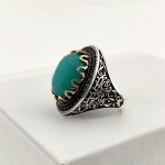 925 Ayar Gümüş Sarmaşık Desenli Paraiba Taşlı Erkek Yüzük