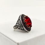 925 Ayar Gümüş Sarmaşık Desenli Kırmızı Ruby Taşlı Erkek Yüzük