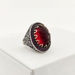 925 Ayar Gümüş Sarmaşık Desenli Kırmızı Ruby Taşlı Erkek Yüzük