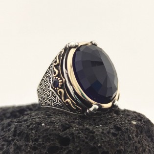 925 Ayar Gümüş Lacivert Taşlı Erkek Yüzük