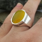925 Ayar Gümüş Sarı Zirkon Taşlı Sade Erkek Yüzük