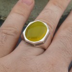 925 Ayar Gümüş Sarı Zirkon Taşlı Sade Erkek Yüzük