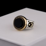 925 Ayar Gümüş Siyah Oniks Taşlı Ay Yıldız Detaylı Erkek Yüzük – Özel Tasarım