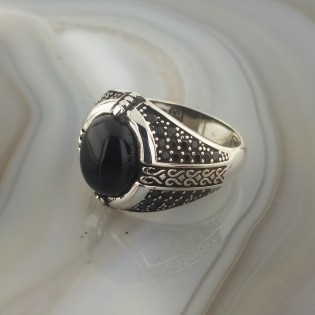 925 Ayar Gümüş Siyah Oniks Taşlı Minimalist Erkek Yüzük