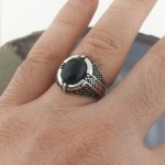 925 Ayar Gümüş Siyah Oniks Taşlı Minimalist Erkek Yüzük