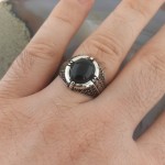 925 Ayar Gümüş Siyah Oniks Taşlı Minimalist Erkek Yüzük
