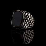 925 Ayar Gümüş Siyah Oniks Taşlı Saat Kordonu Desenli Erkek Yüzük – Modern Tasarım