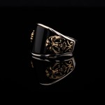 925 Ayar Gümüş Siyah Oniks Taşlı Selçuklu Kartalı Motifli Erkek Yüzük – Özel Tasarım