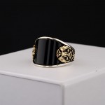 925 Ayar Gümüş Siyah Oniks Taşlı Selçuklu Kartalı Motifli Erkek Yüzük – Özel Tasarım
