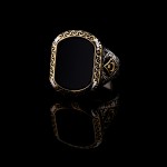 925 Ayar Gümüş Siyah Oniks Taşlı Yanları Ay Yıldız Detaylı Erkek Yüzük