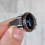 925 Ayar Gümüş Siyah Taşlı İşlemeli Erkek Yüzük