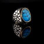 925 Ayar Gümüş Turkuaz Taşlı Duvar Desenli Erkek Yüzük