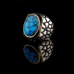 925 Ayar Gümüş Turkuaz Taşlı Duvar Desenli Erkek Yüzük