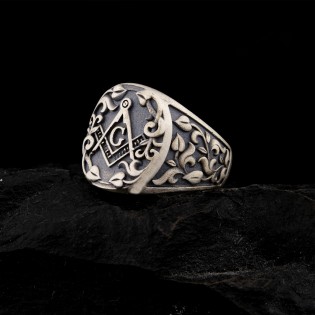 925 Ayar Gümüş Yaprak Desenli Mason Erkek Yüzük