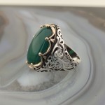 925 Ayar Gümüş Yeşil Akik Taşlı Kral Tacı Erkek Yüzük