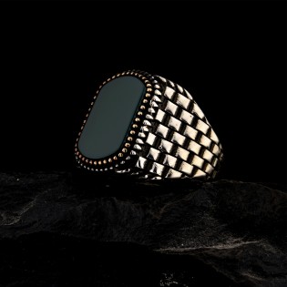 925 Ayar Gümüş Yeşil Akik Taşlı Saat Kordonu Model Erkek Yüzük