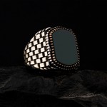 925 Ayar Gümüş Yeşil Akik Taşlı Saat Kordonu Model Erkek Yüzük