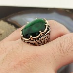 925 Ayar Gümüş Yeşil Kaplan Gözü Taşlı Kral Tacı Erkek Yüzük
