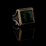 925 Ayar Gümüş Yeşil Taşlı Başak Desenli Erkek Yüzük